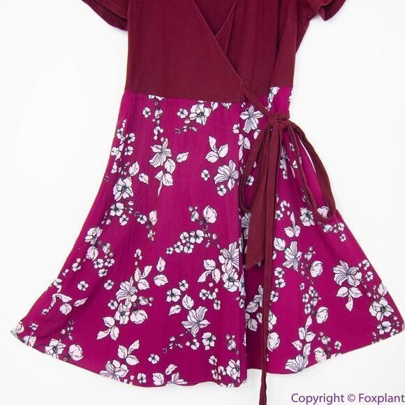 eShakti Twofer Burgundy Floral True Wrap Dress, 14W - Picture 4 of 16